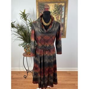 Robbie Bee Fit & Flare Dress Womens Medium Brown Plaid Dark Academia Heritage